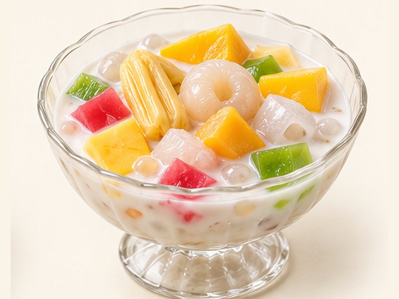 Frugtdessert med kokosmælk